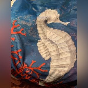 Designer shower curtain with beautiful colors beach starfish seahorses coral